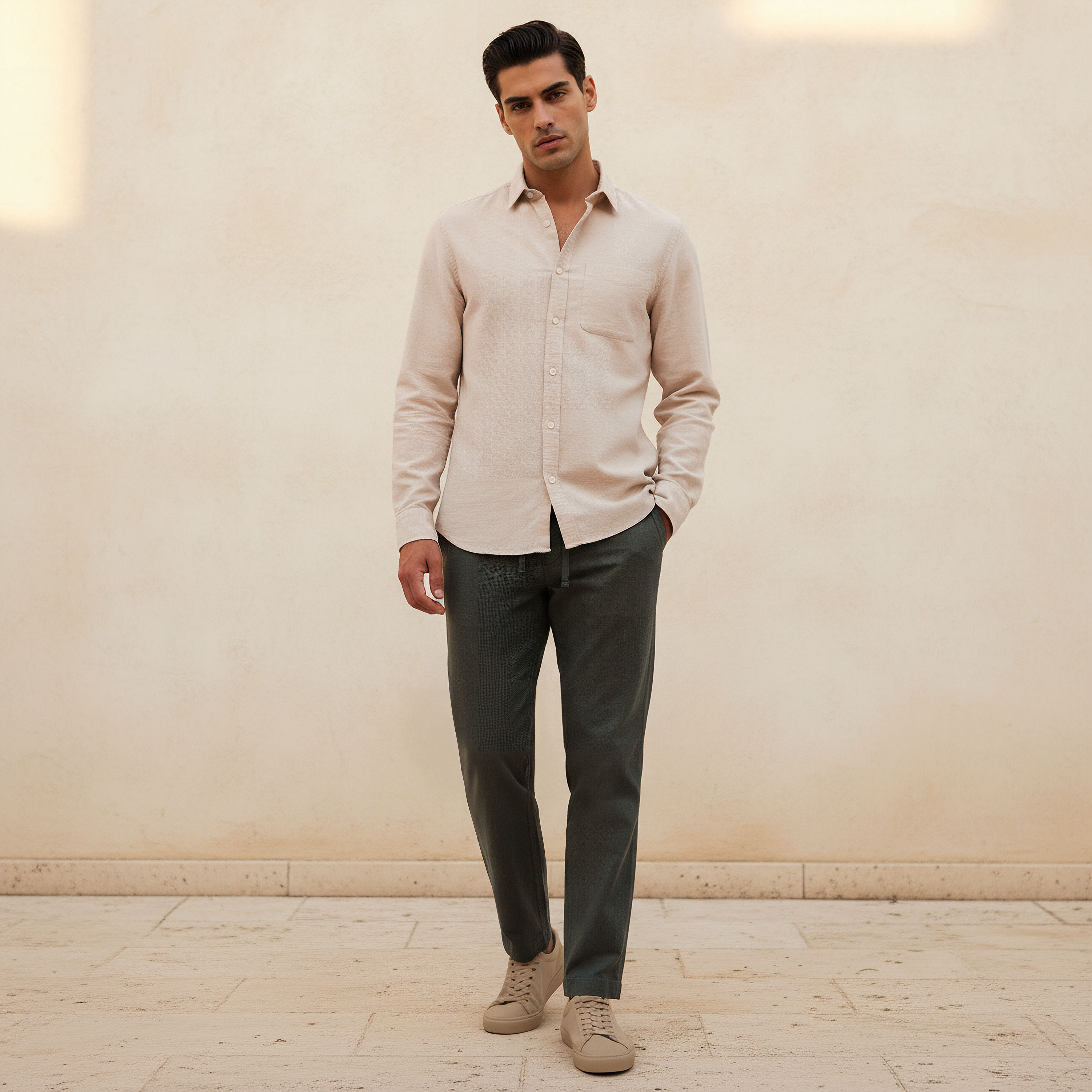 Men Regular Fit Collared Button-Down Long Sleeves Linen Blend Shirt-men-clothing-shirts-image-3