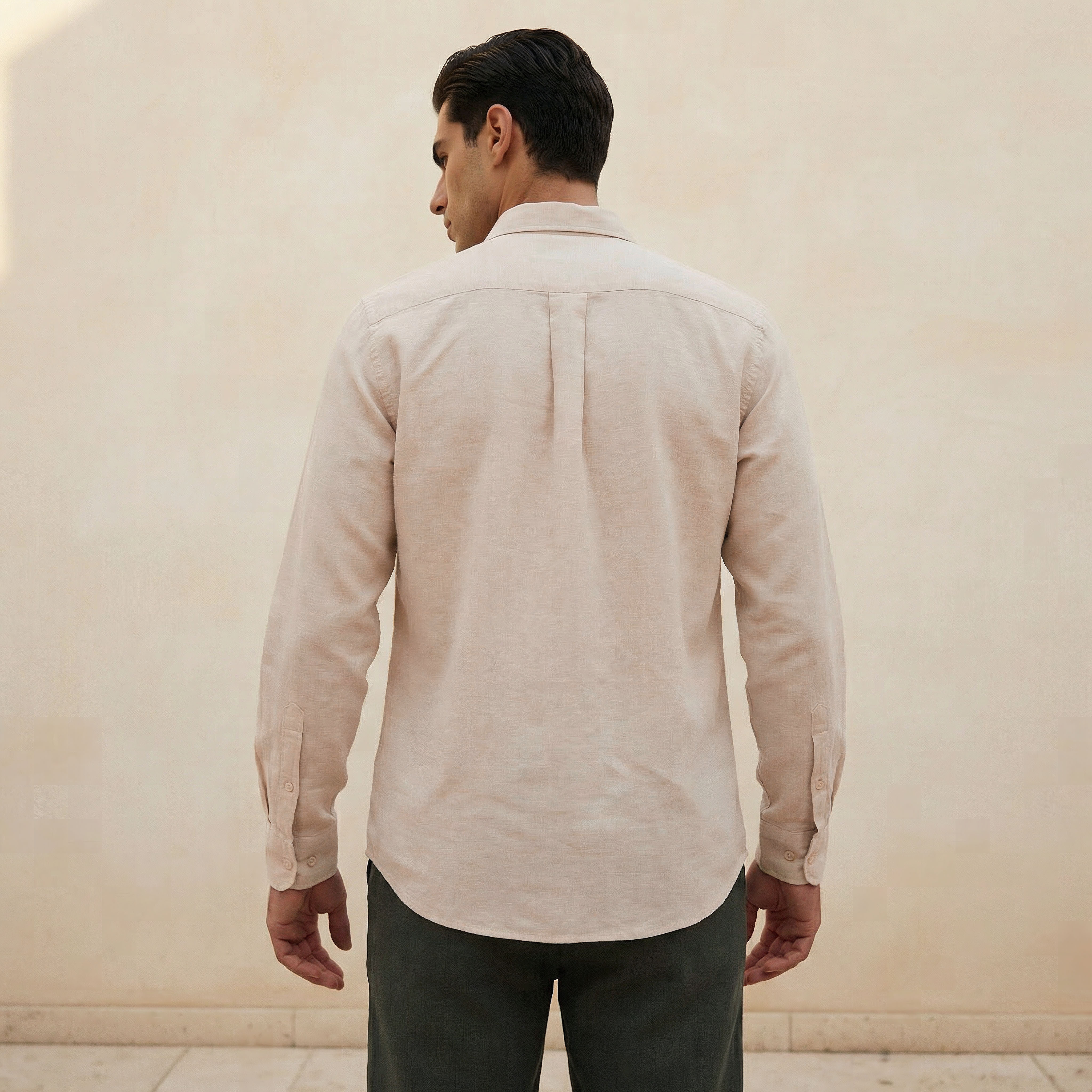 Men Regular Fit Collared Button-Down Long Sleeves Linen Blend Shirt-men-clothing-shirts-image-4