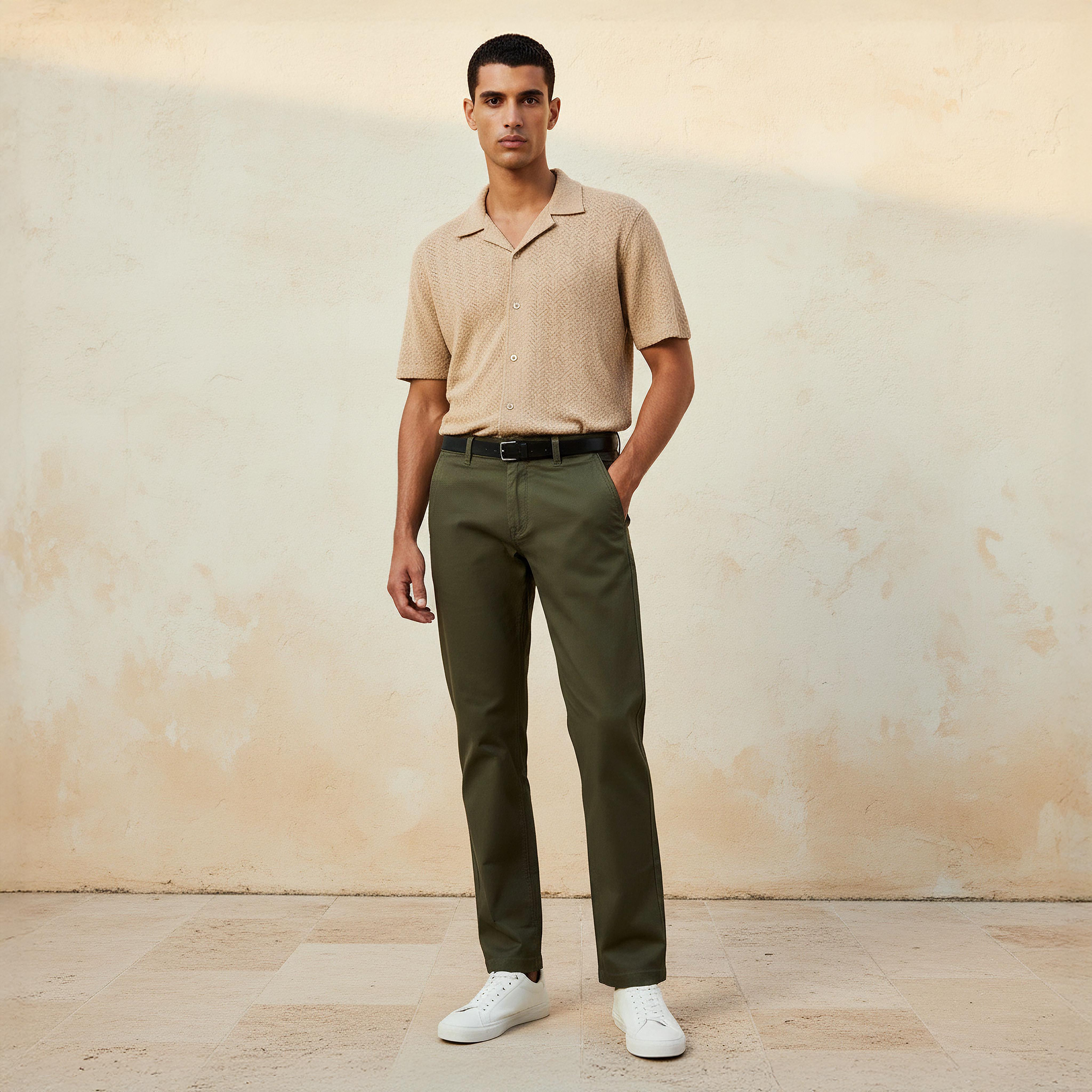 بنطلون تشينو بحزام وقصة سليم للرجال-men-clothing-bottoms-trousersandchinos-chinos-image-1