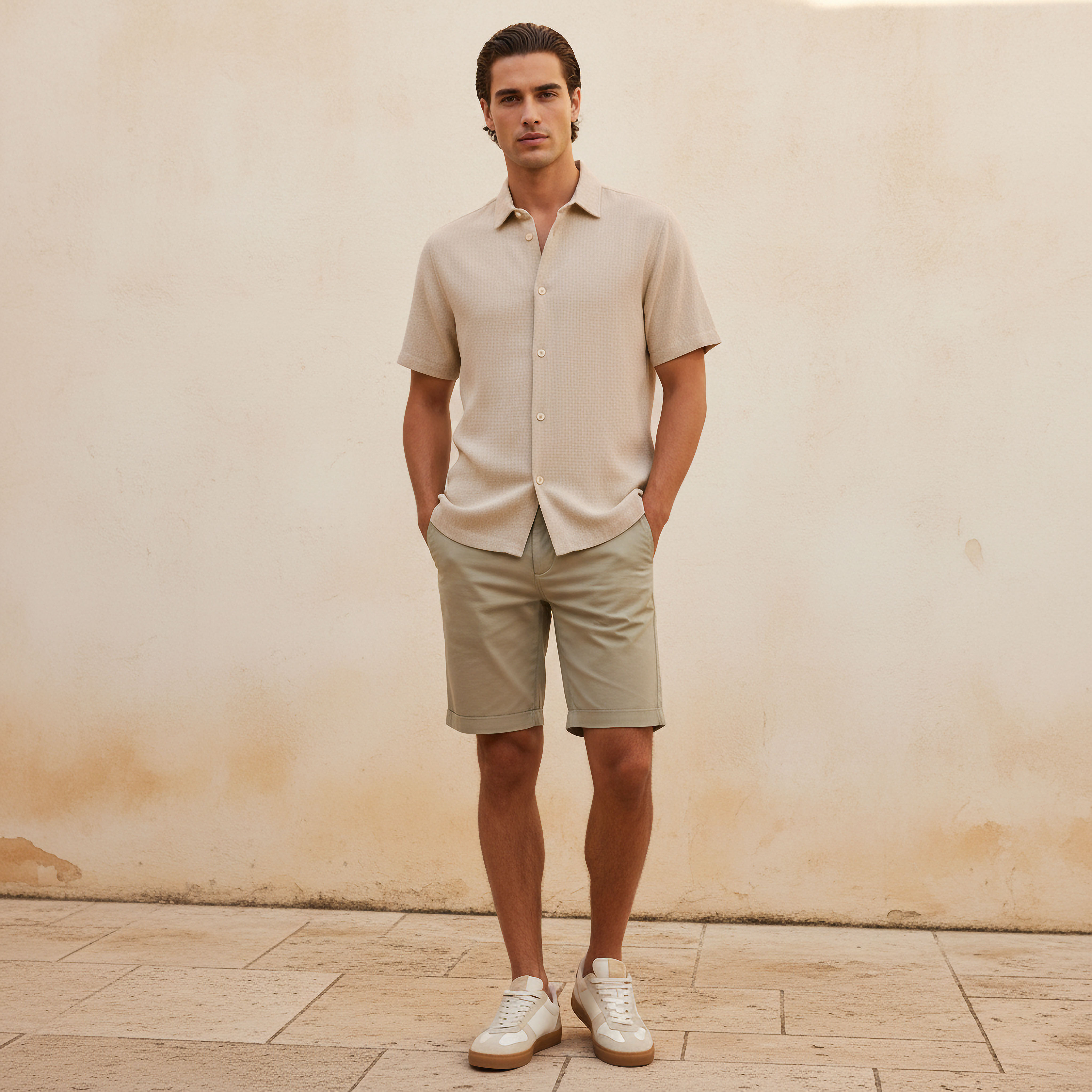 Men Regular Fit Collared Textured Short Sleeve Shirt-men-clothing-shirts-image-3