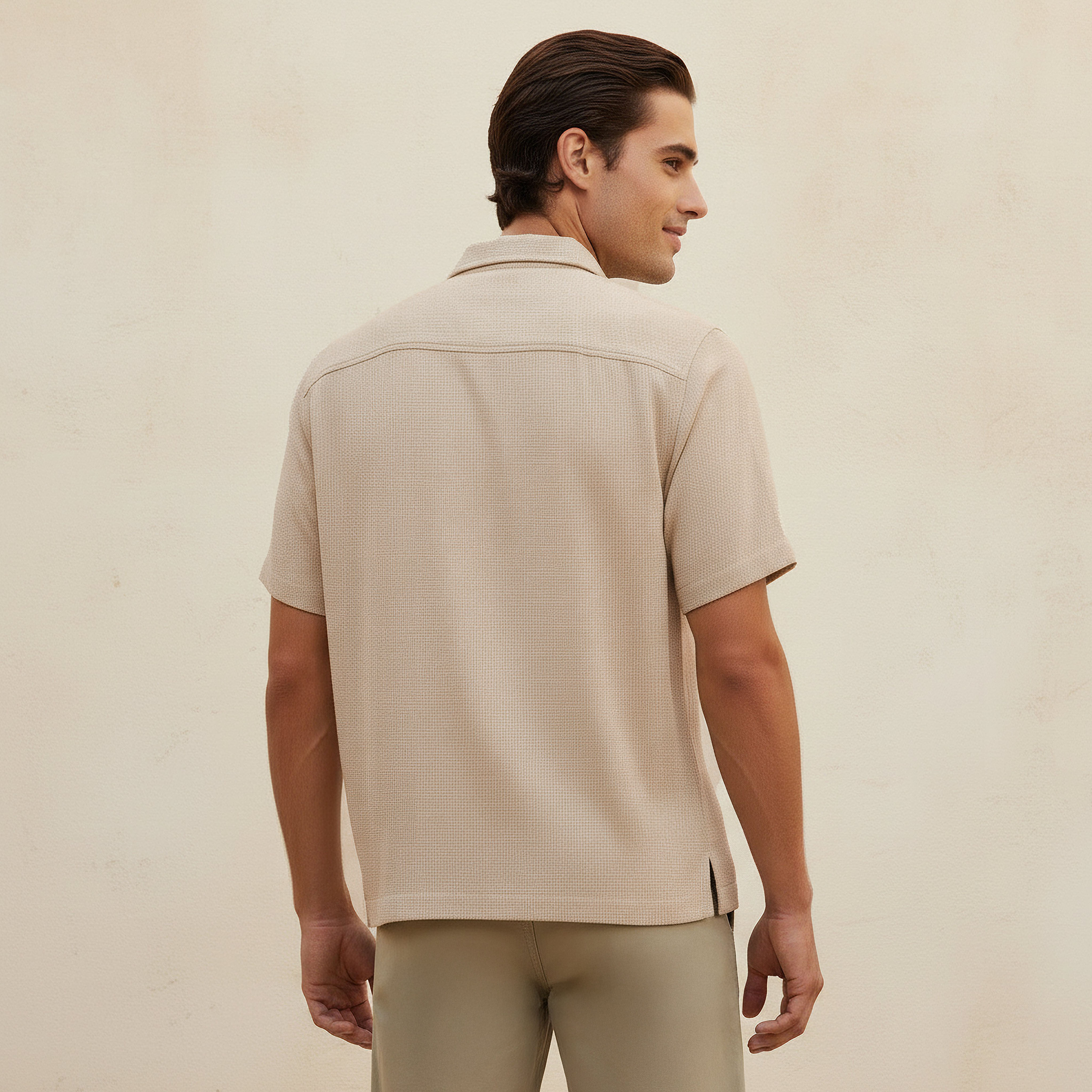 Men Regular Fit Collared Textured Short Sleeve Shirt-men-clothing-shirts-image-4