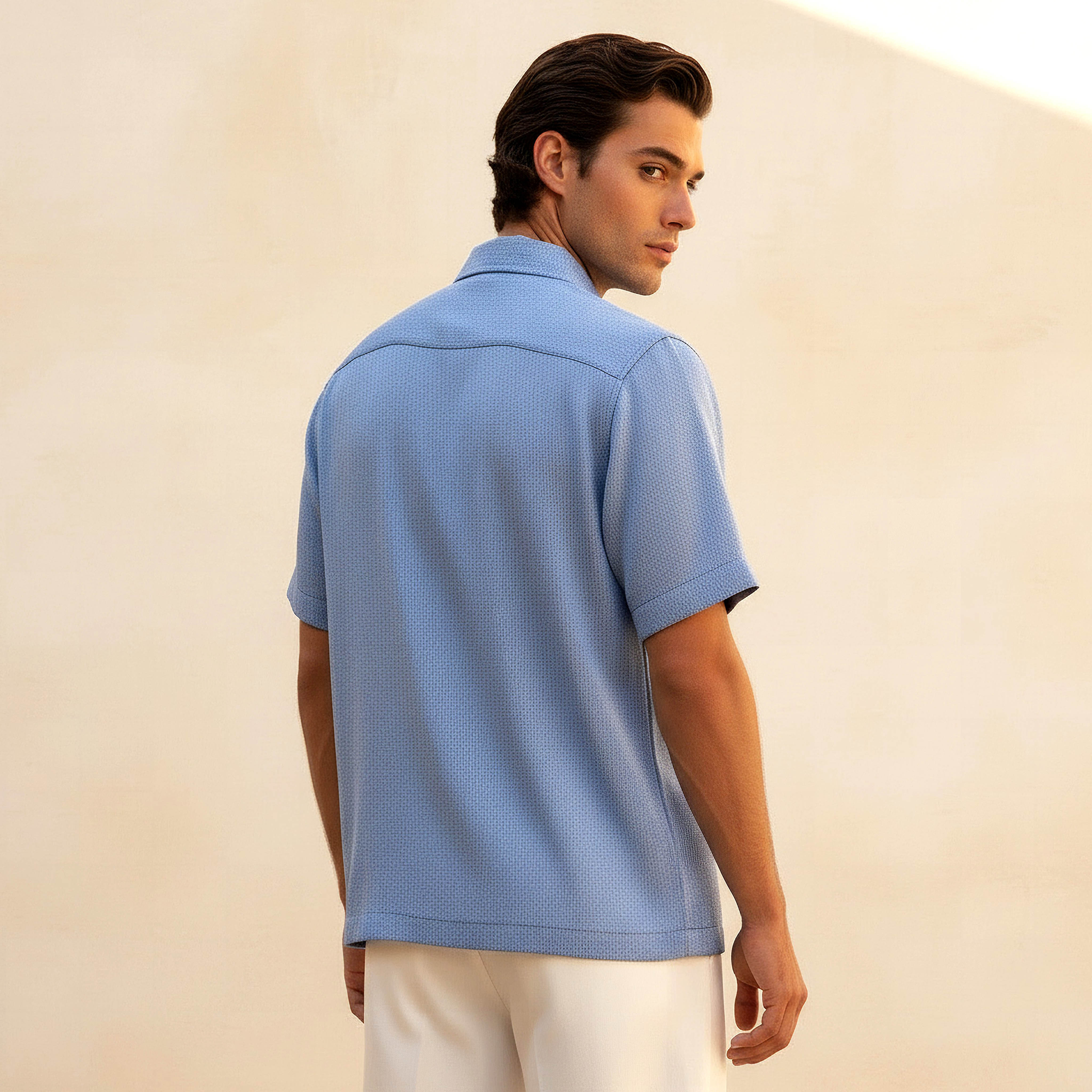 Men Regular Fit Collared Textured Short Sleeve Shirt-men-clothing-shirts-image-4