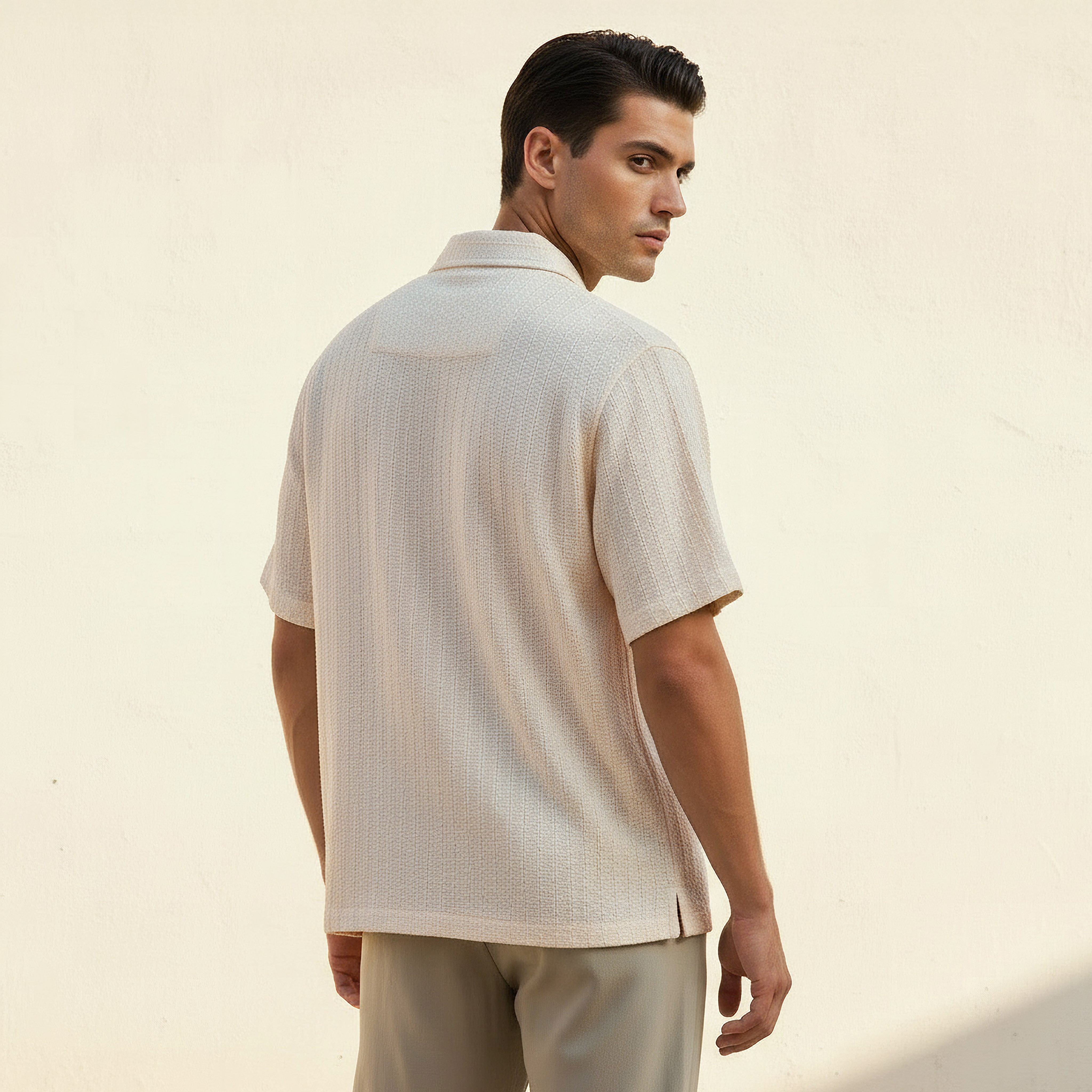 Men Regular Fit Camp Collar Textured Short Sleeves Shirt-men-clothing-shirts-image-4