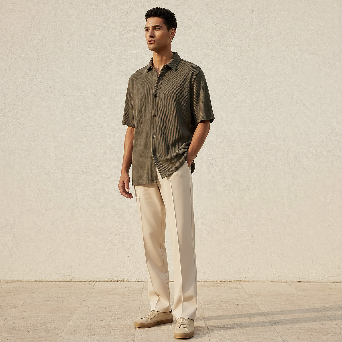 قميص بارز الملمس بقصّة عادية وياقة عادية وأكمام قصيرة للرجال-men-clothing-shirts-image-16