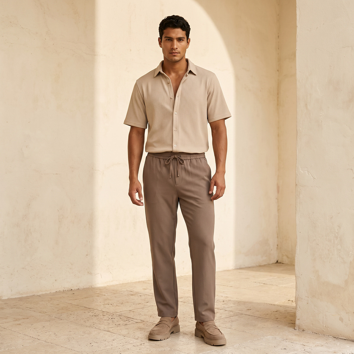 قميص بارز الملمس بقصّة عادية وياقة عادية وأكمام قصيرة للرجال-men-clothing-shirts-image-8