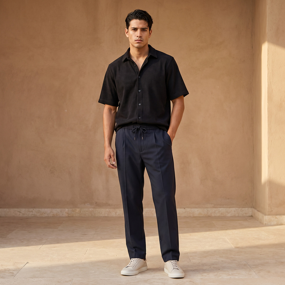 قميص بارز الملمس بقصّة عادية وياقة عادية وأكمام قصيرة للرجال-men-clothing-shirts-image-3