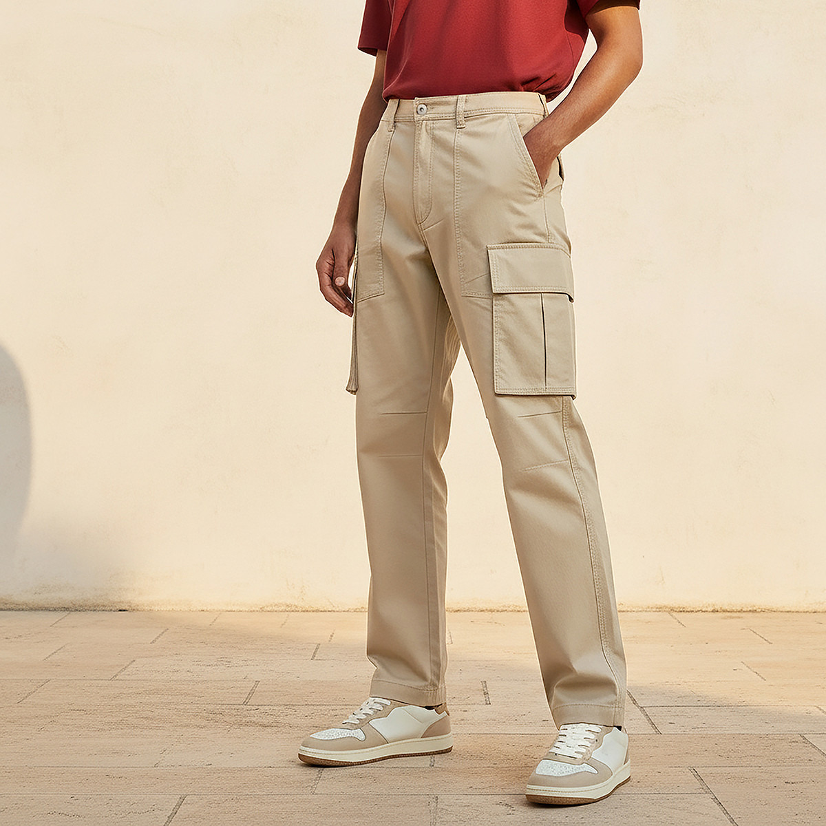 Men Regular Fit Twill Cargo Trousers-men-clothing-bottoms-trousersandchinos-trousers-image-1