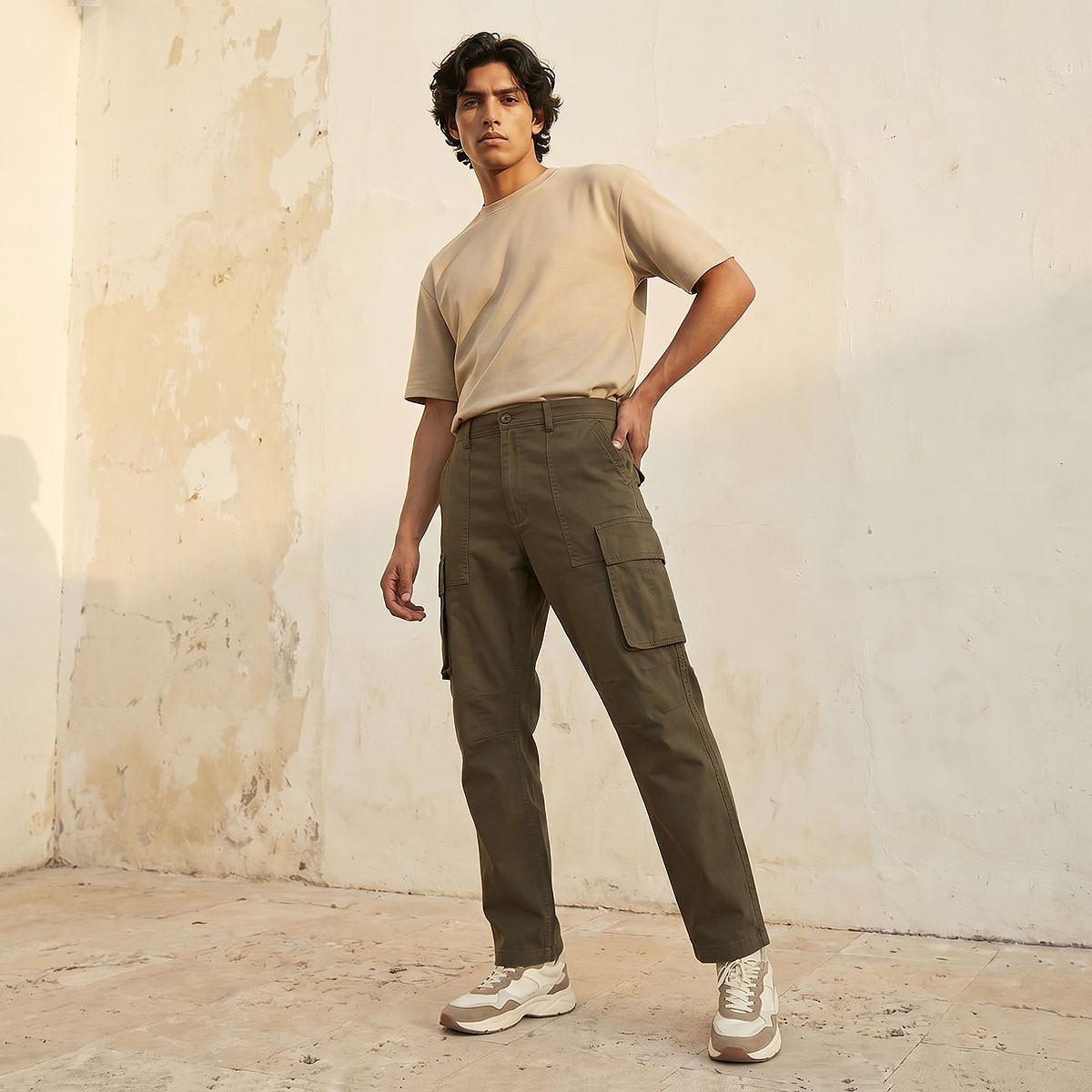 Men Regular Fit Twill Cargo Trousers-men-clothing-bottoms-trousersandchinos-trousers-image-3