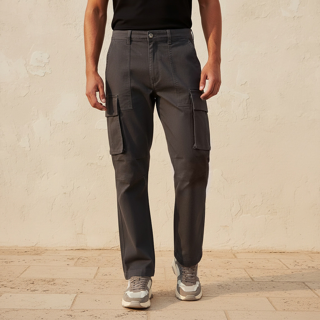 Men Regular Fit Twill Cargo Trousers-men-clothing-bottoms-trousersandchinos-trousers-image-1