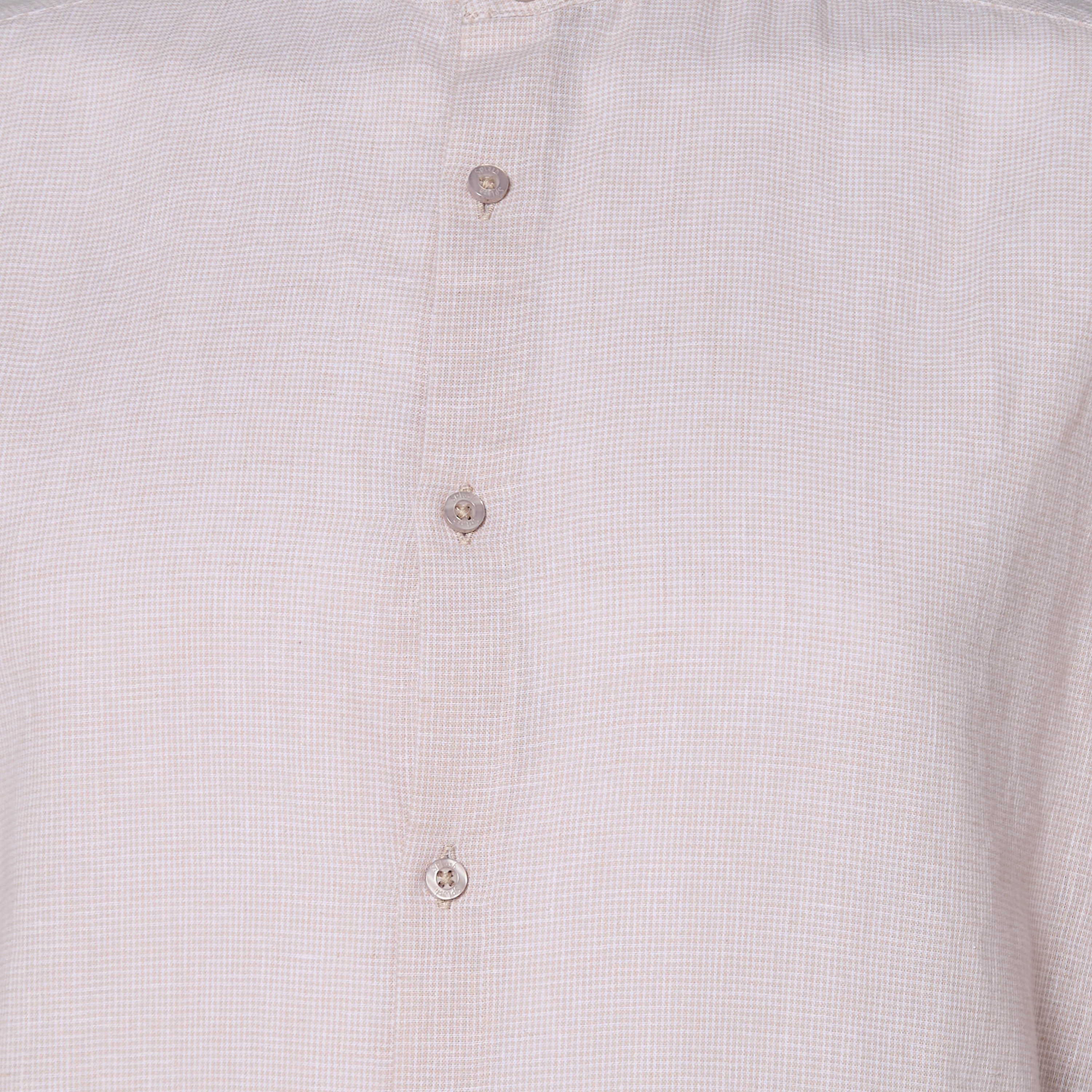 Men Regular Fit Mandarin Neck Houndstooth Long Sleeves Linen Blend Shirt-men-clothing-shirts-image-2
