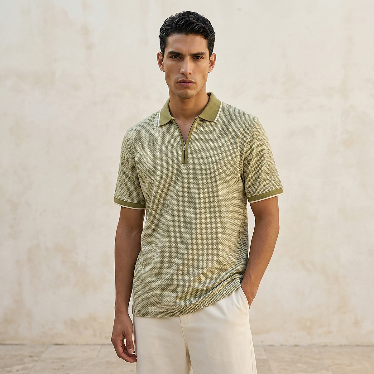 Men Short Sleeve Textured Polo T-shirt-men-clothing-tshirtsandpolos-polos-image-1