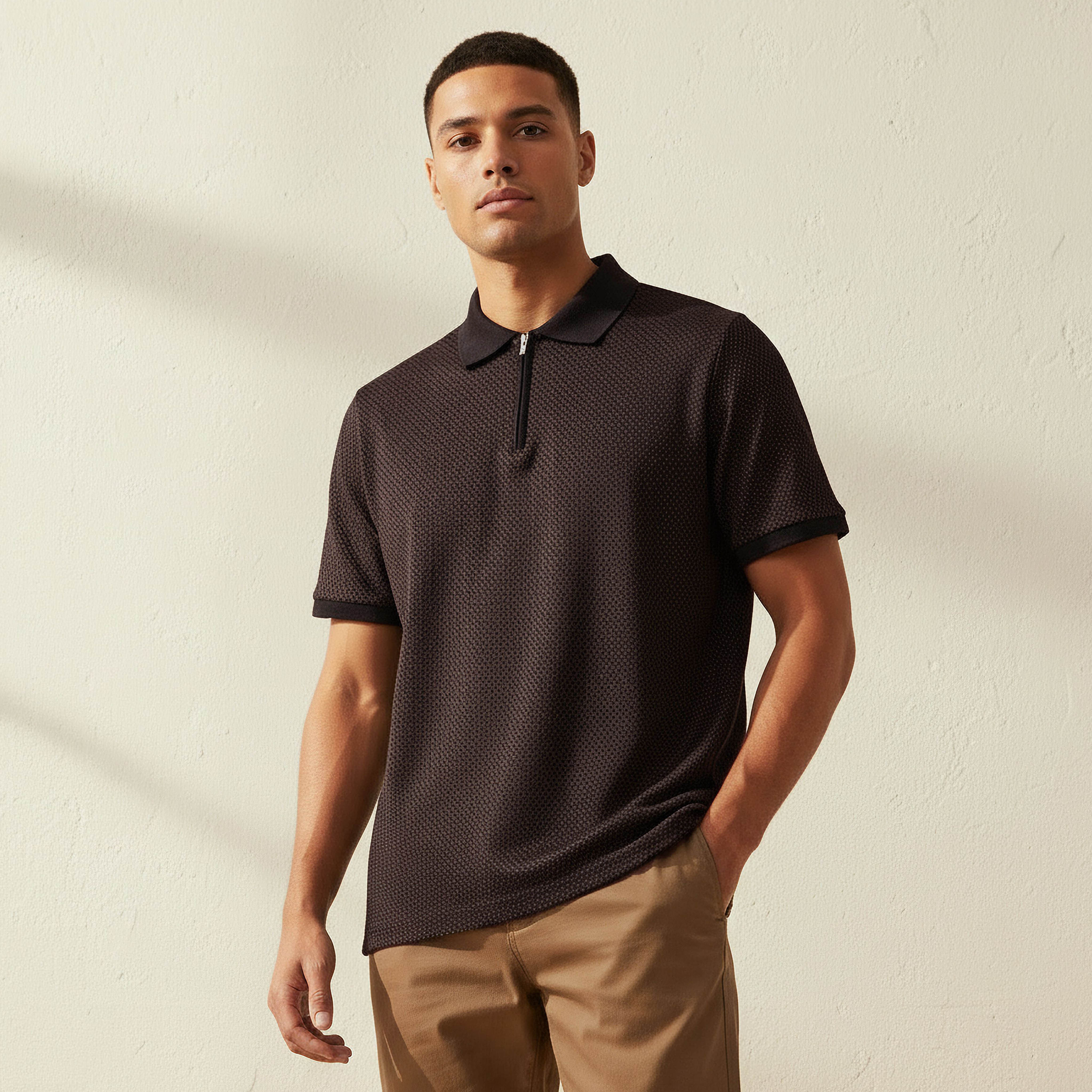 Men Short Sleeve Textured Polo T-shirt-men-clothing-tshirtsandpolos-polos-image-1