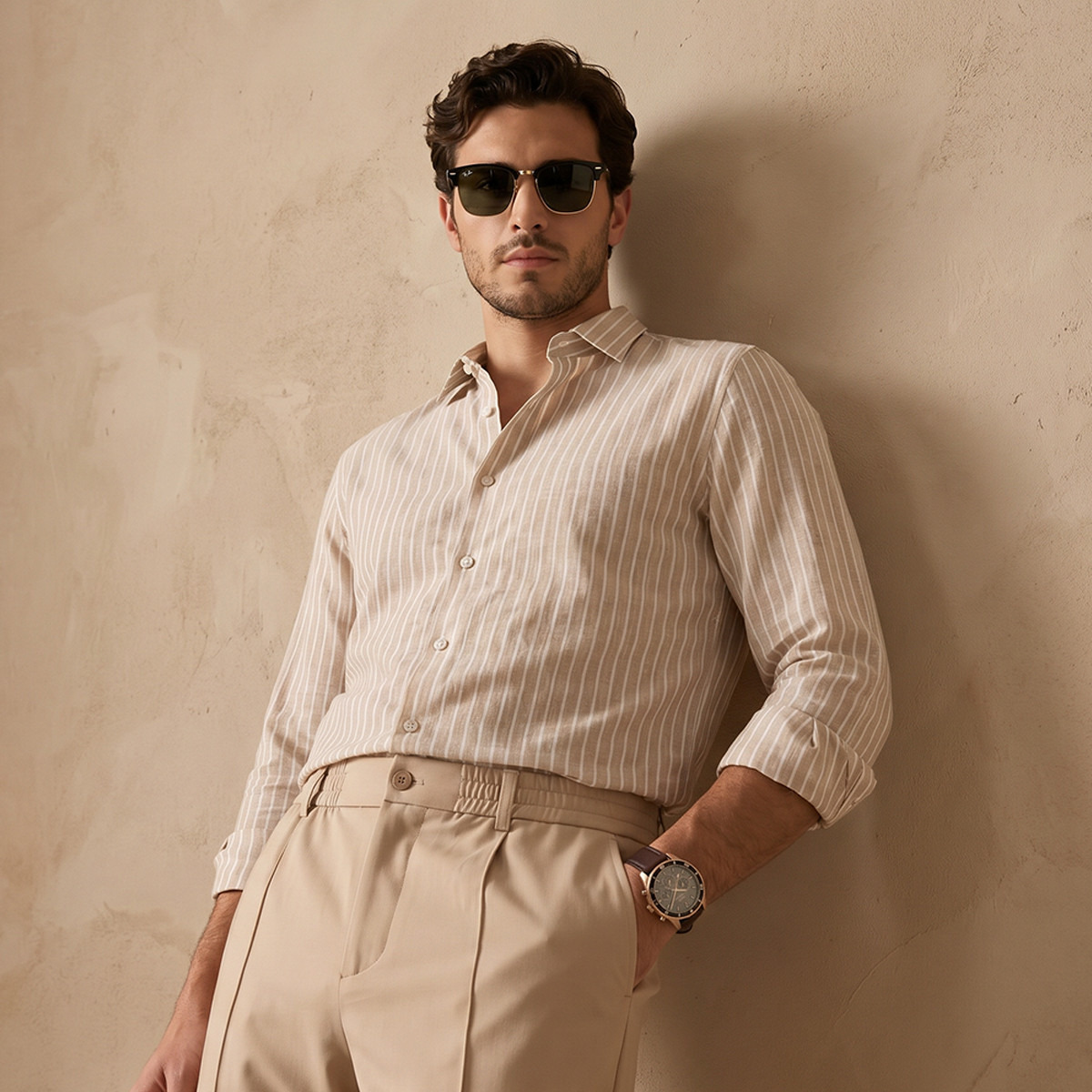 Men Slim Fit Collared Striped Long Sleeve Shirt-men-clothing-shirts-image-1