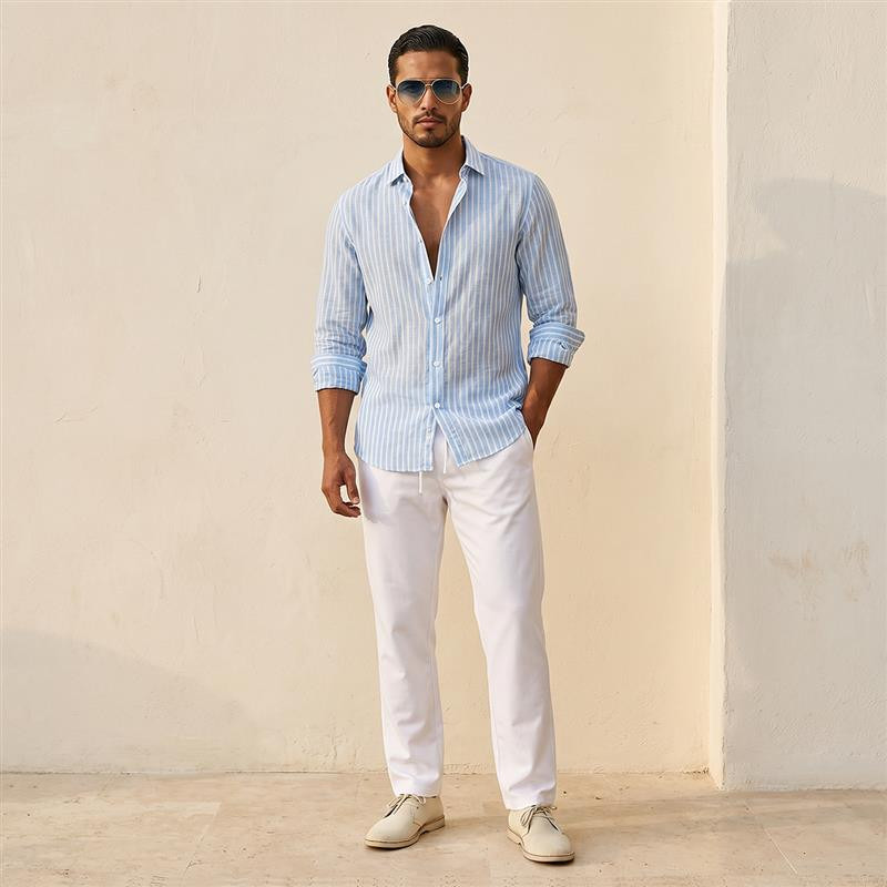 Men Slim Fit Collared Striped Long Sleeve Shirt-men-clothing-shirts-image-3