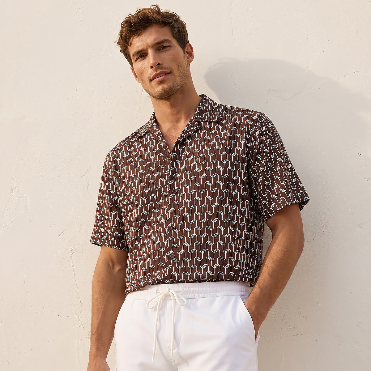 Men Regular Fit Camp Collar Printed Short Sleeve Shirt-men-clothing-shirts-image-1