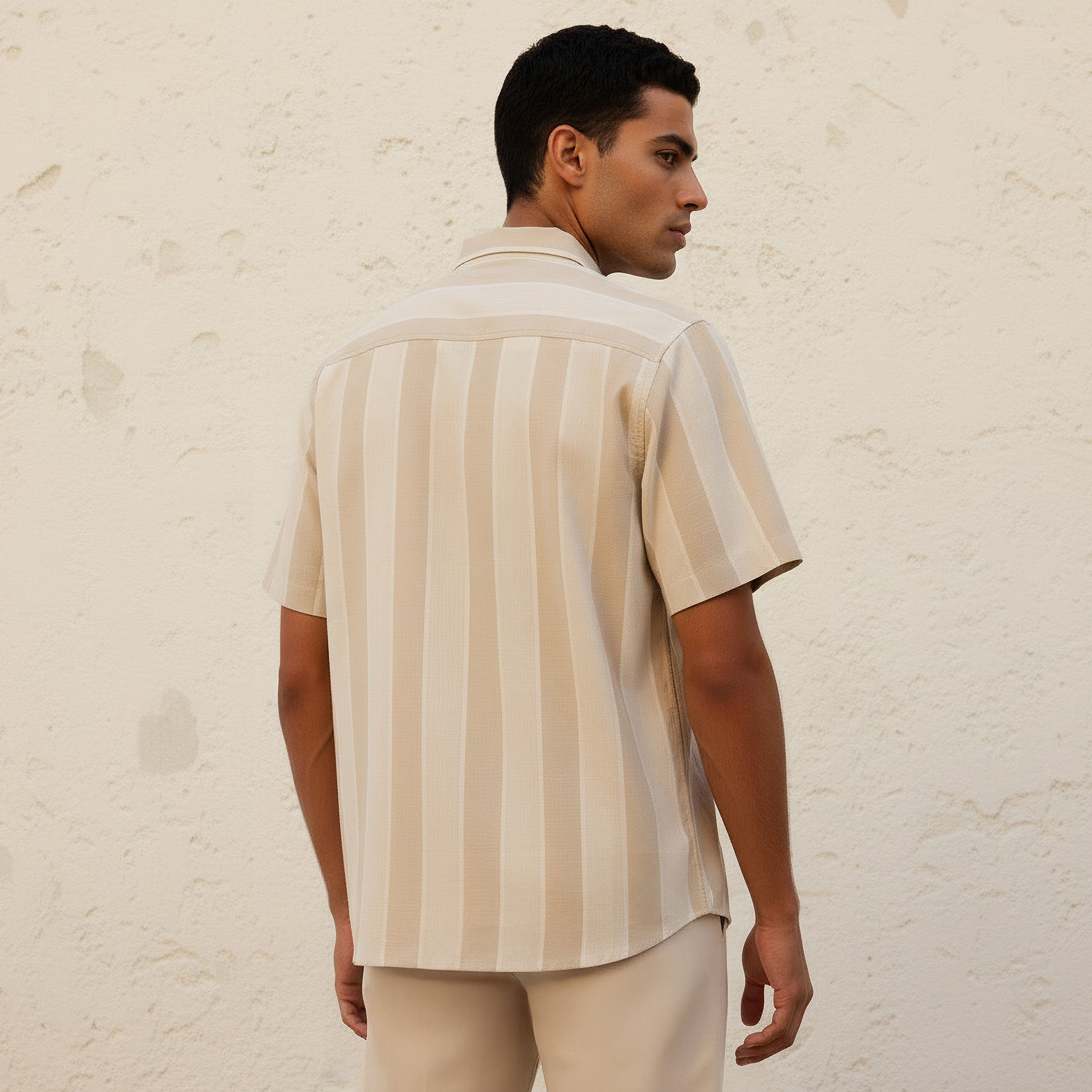 Men Regular Fit Collared Striped Short Sleeve Shirt-men-clothing-shirts-image-4