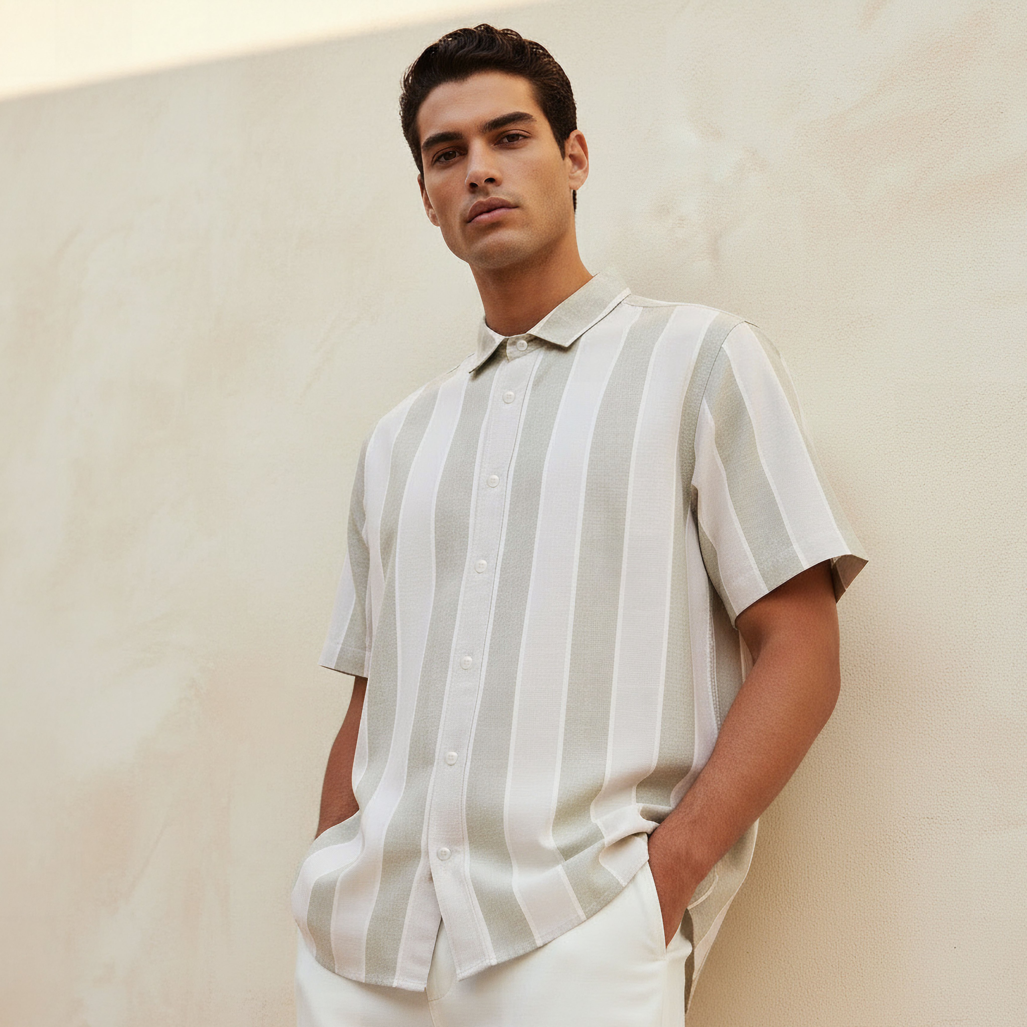 Men Regular Fit Collared Striped Short Sleeve Shirt-men-clothing-shirts-image-1