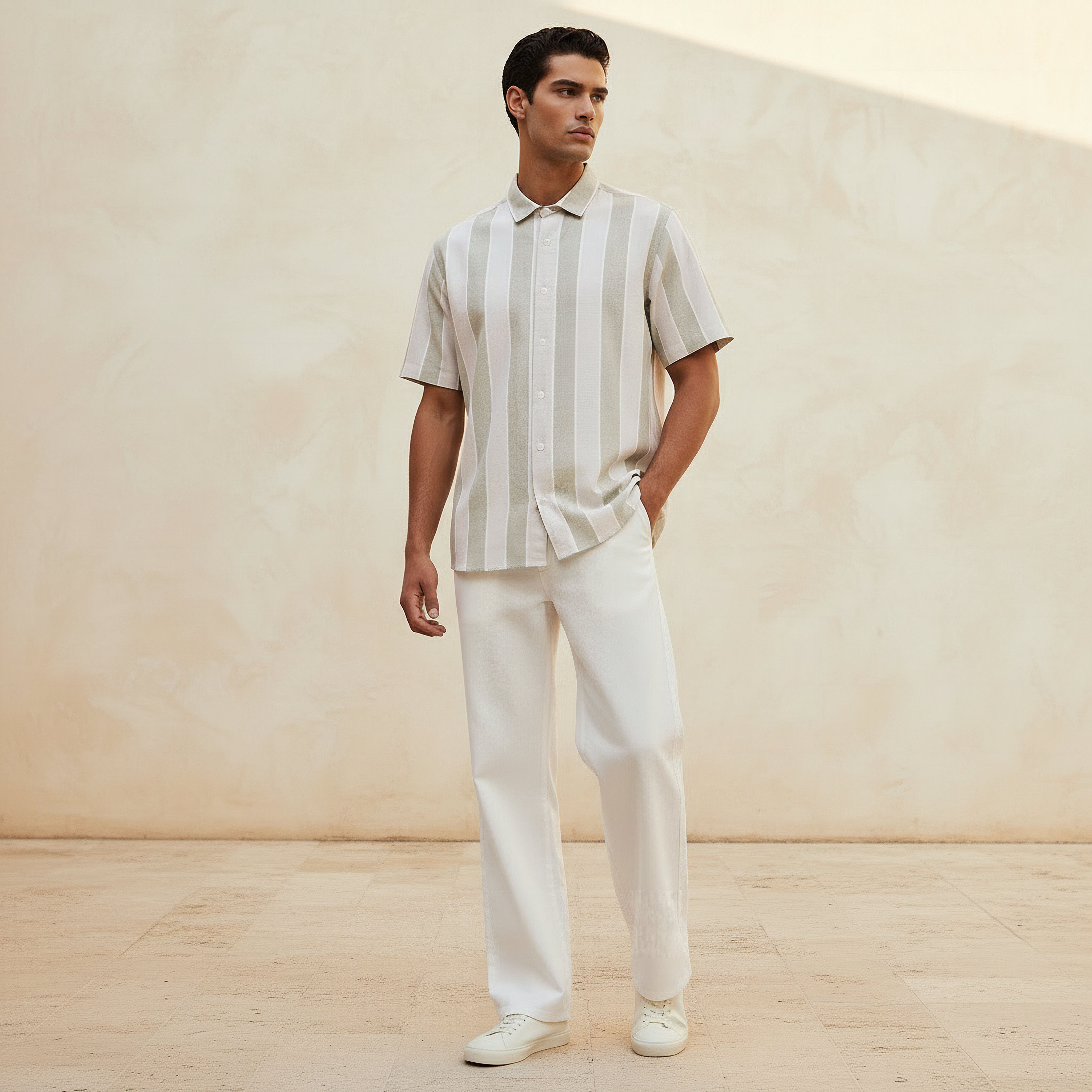 Men Regular Fit Collared Striped Short Sleeve Shirt-men-clothing-shirts-image-3