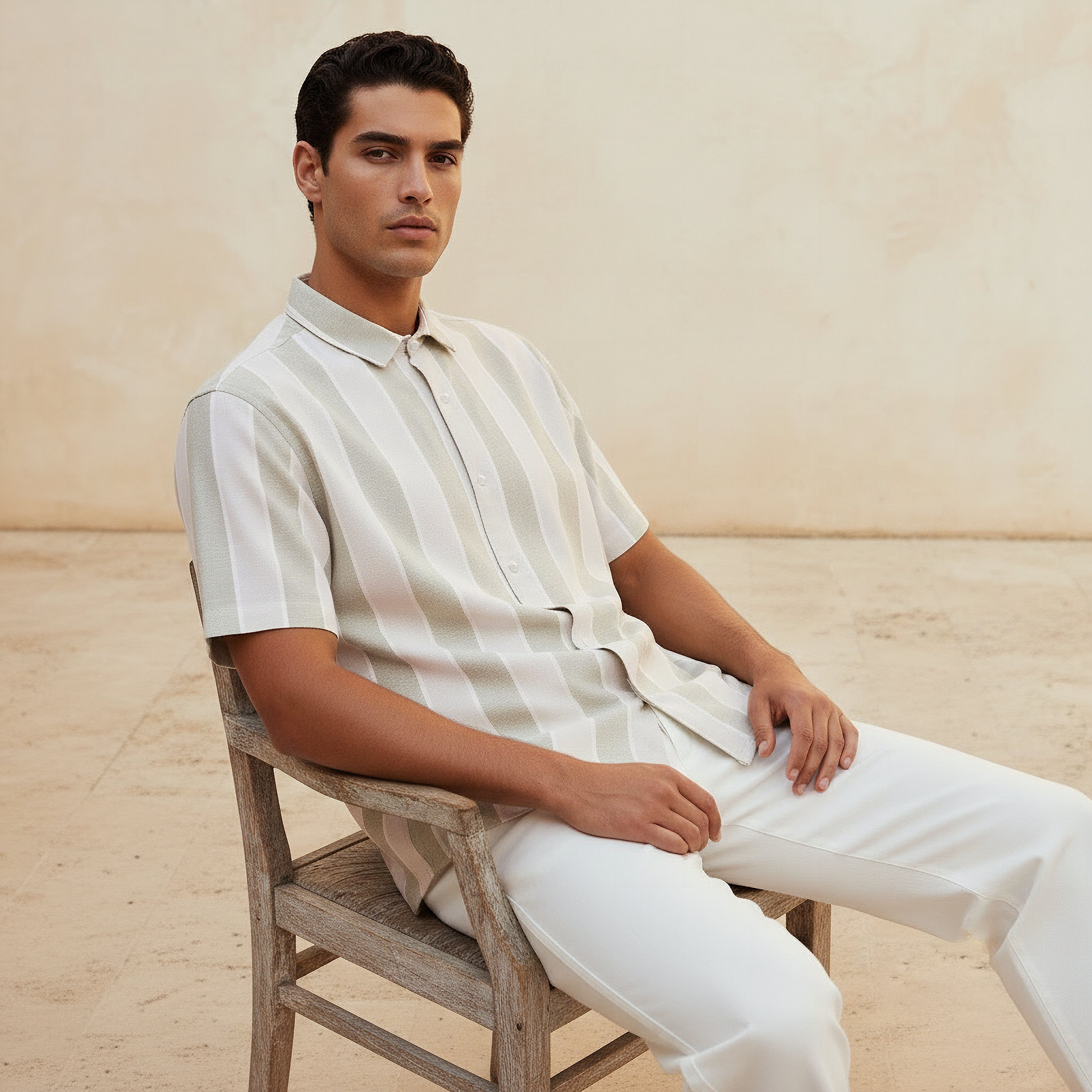 Men Regular Fit Collared Striped Short Sleeve Shirt-men-clothing-shirts-image-5