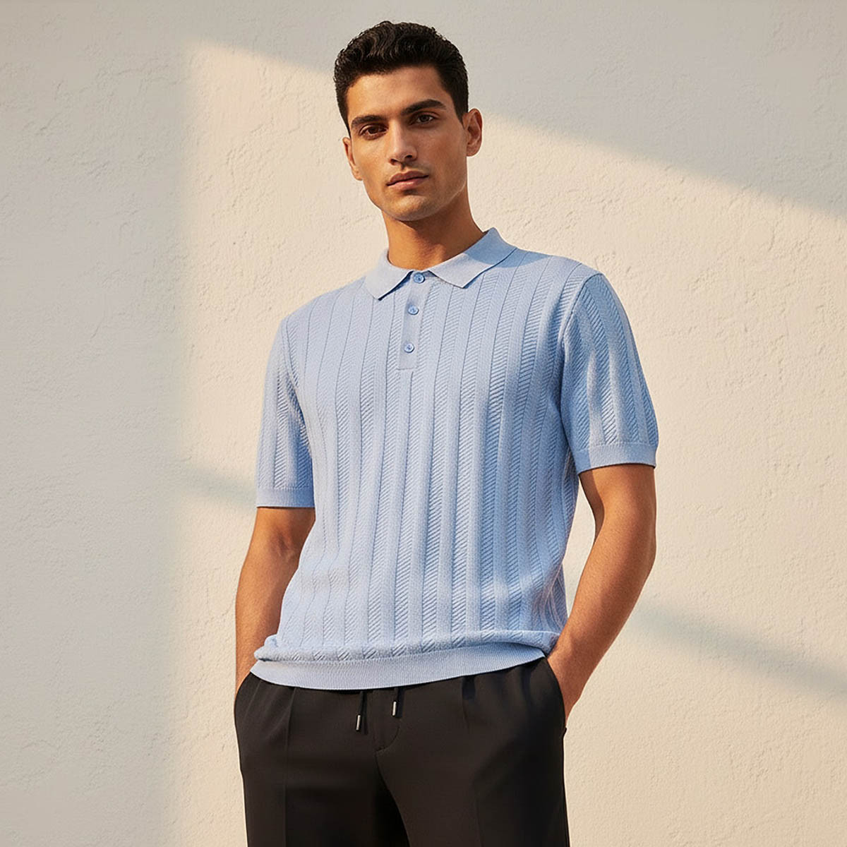 Men Short Sleeves Textured Polo T-shirt-men-clothing-tshirtsandpolos-polos-image-1
