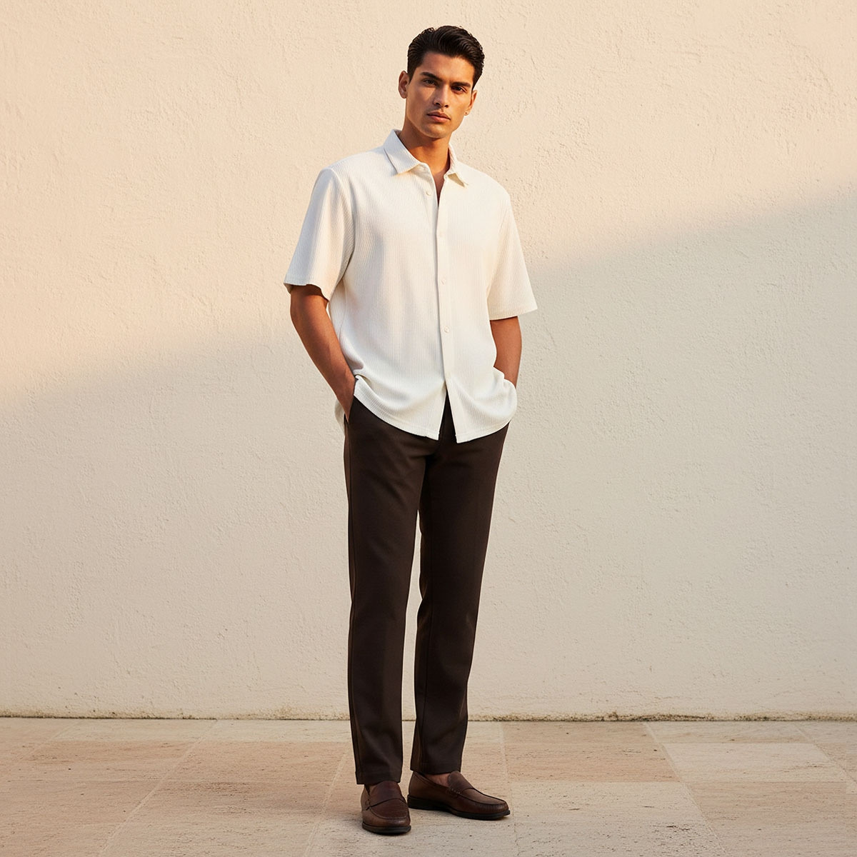 قميص بأكمام قصيرة بياقة وملمس بارز بقصة عادية من سبلاش سمارت-men-clothing-shirts-image-3