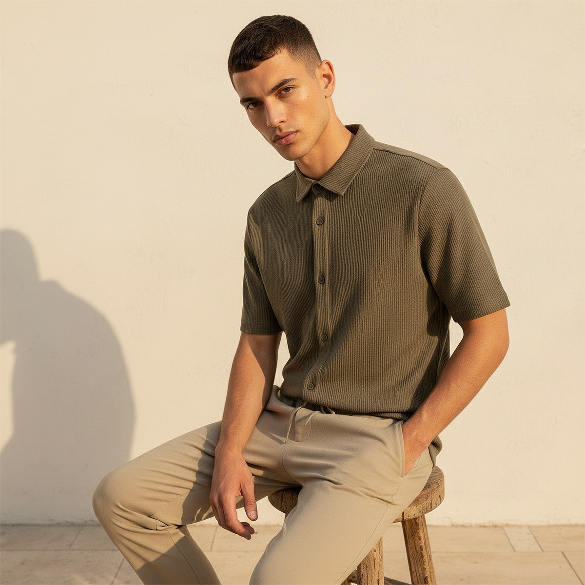 قميص بأكمام قصيرة بياقة وملمس بارز بقصة عادية من سبلاش سمارت-men-clothing-shirts-image-5