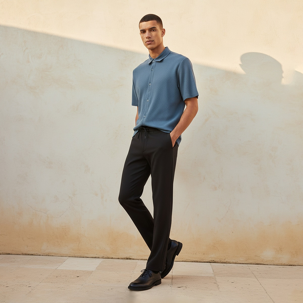 قميص بأكمام قصيرة بياقة وملمس بارز بقصة عادية من سبلاش سمارت-men-clothing-shirts-image-3