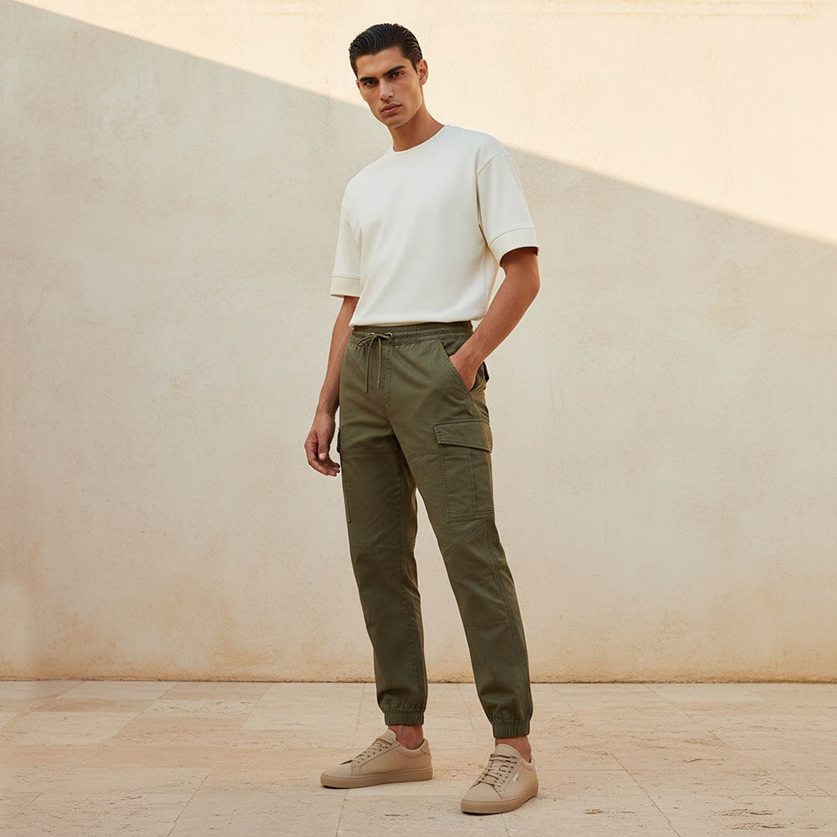 Men Baggy Fit Cargo Joggers with Drawstring Closure-men-clothing-bottoms-joggers-image-3