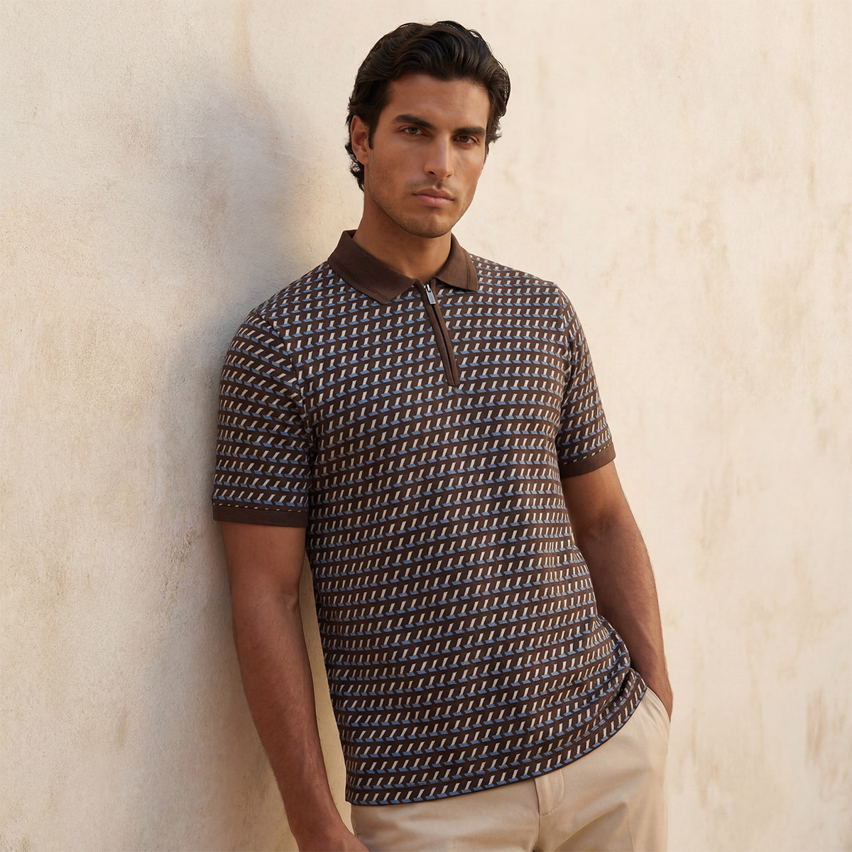 تيشيرت بولو بارز الملمس بأكمام قصيرة من سبلاش سمارت-men-clothing-tshirtsandpolos-polos-image-1