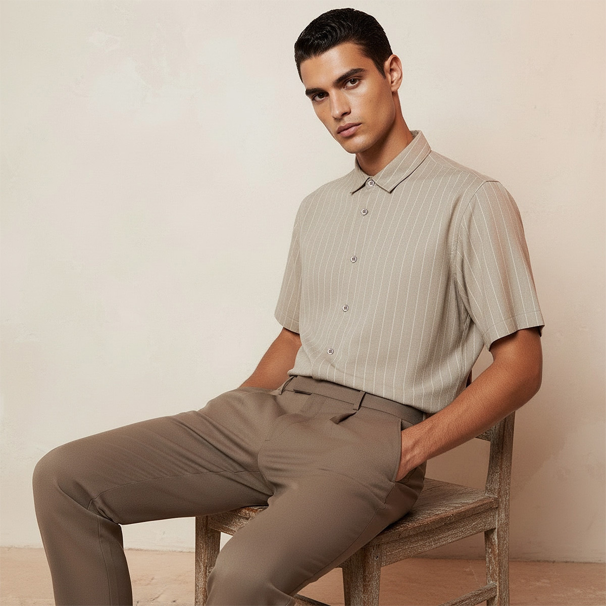قميص مخطط بياقة وقصة عادية وأكمام قصيرة من سبلاش سمارت-men-clothing-shirts-image-5