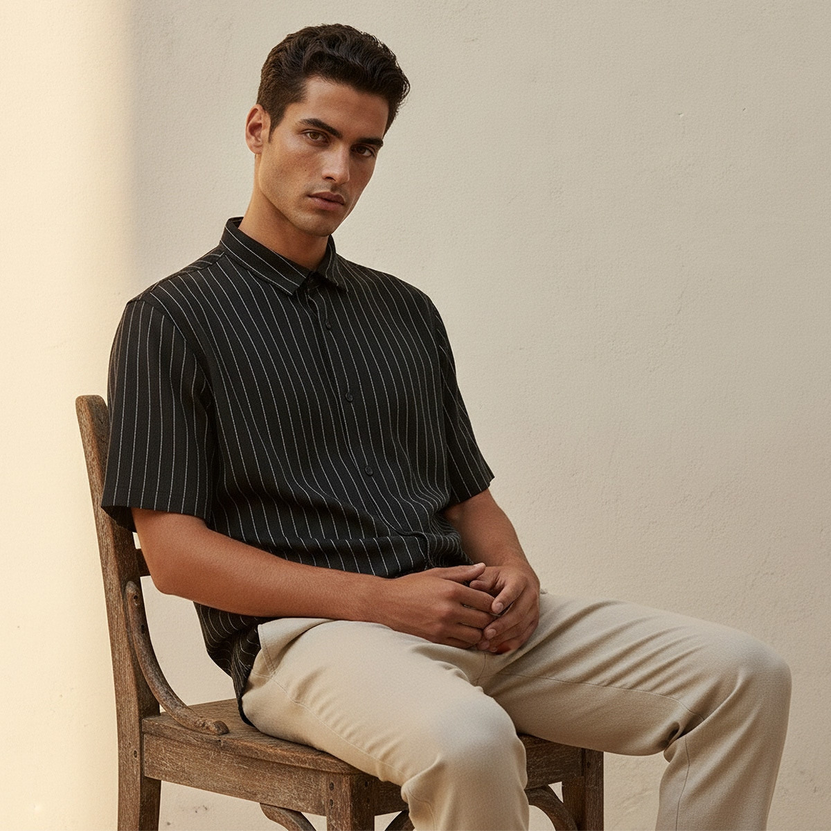 قميص مخطط بياقة وقصة عادية وأكمام قصيرة من سبلاش سمارت-men-clothing-shirts-image-5