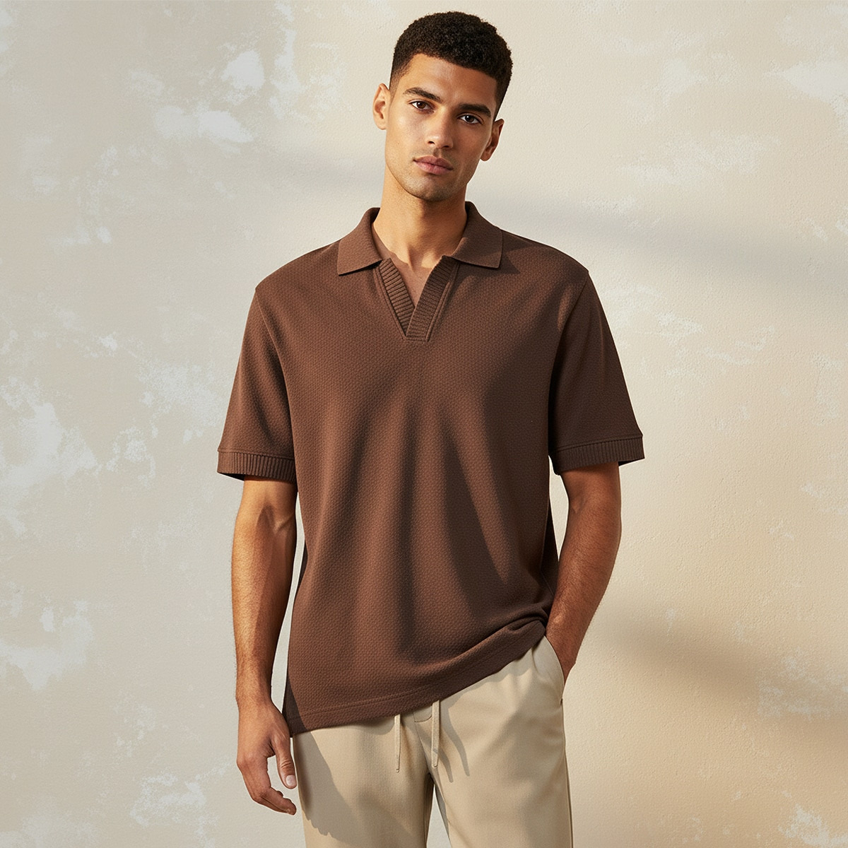 Men Short Sleeve Textured Polo T-shirt-men-clothing-tshirtsandpolos-polos-image-1