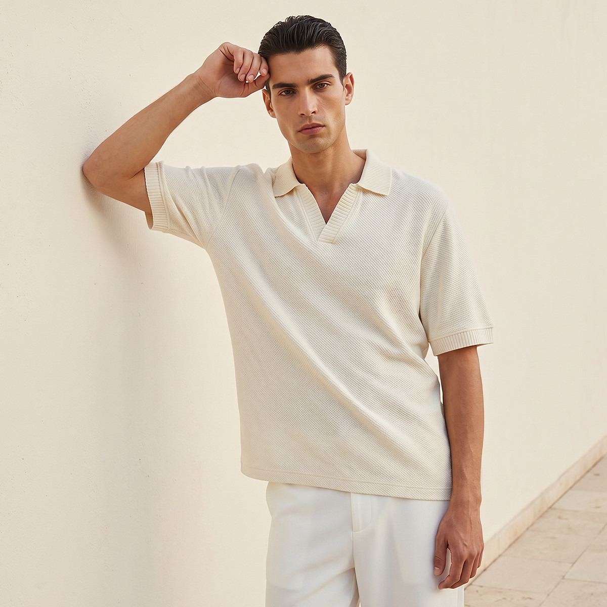 Men Short Sleeve Textured Polo T-shirt-men-clothing-tshirtsandpolos-polos-image-1