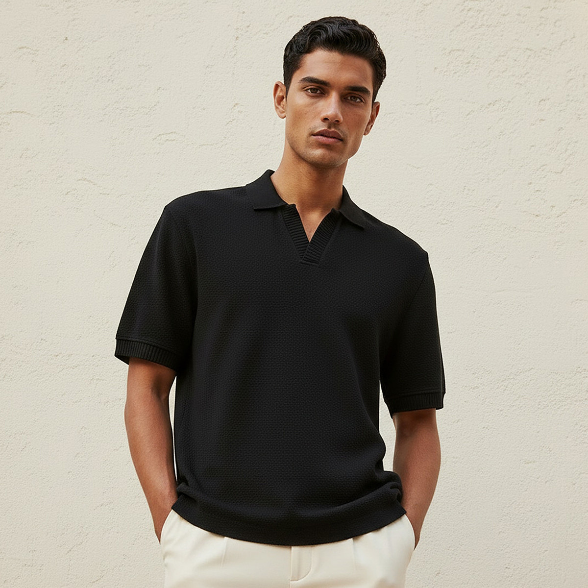 Men Short Sleeve Textured Polo T-shirt-men-clothing-tshirtsandpolos-polos-image-1
