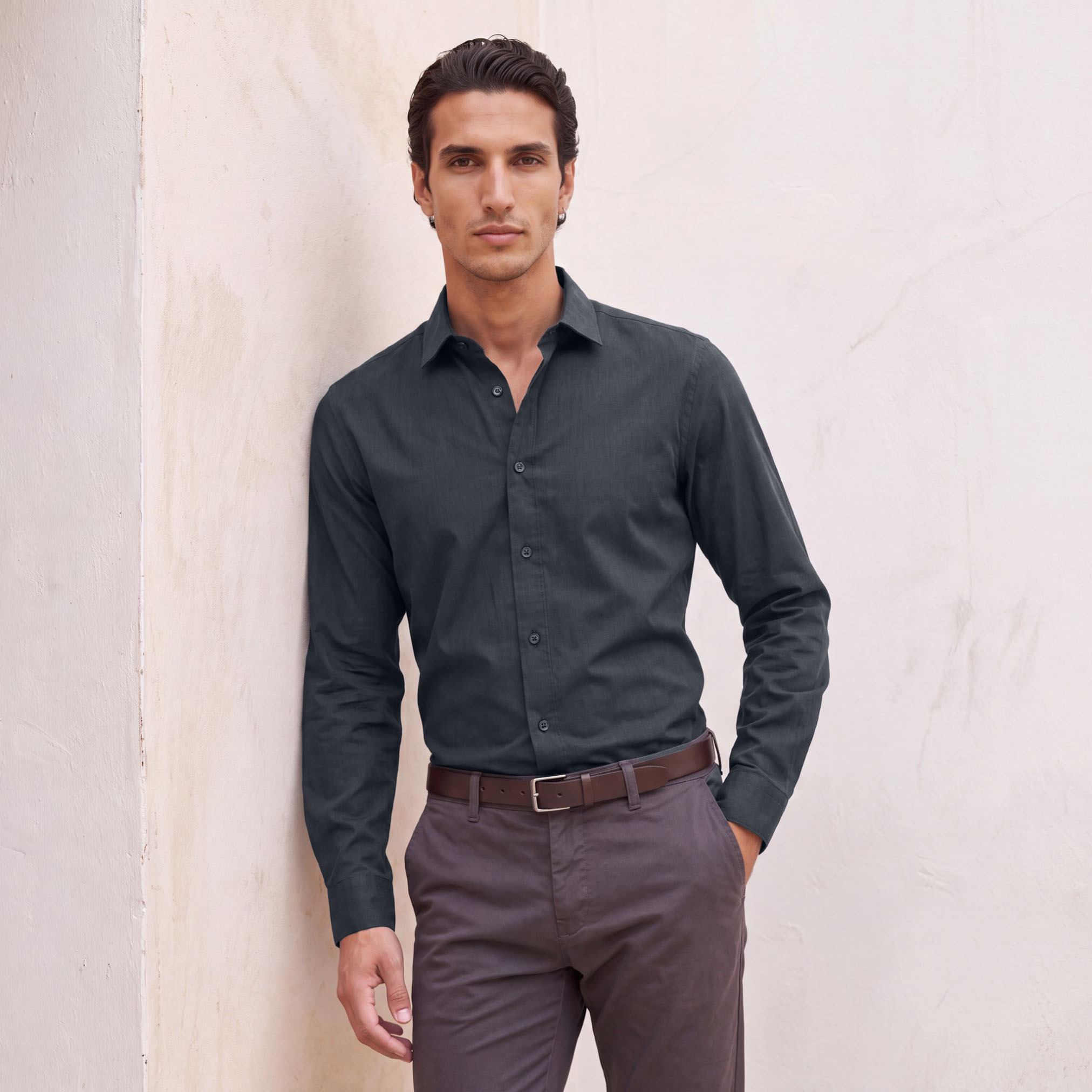 قميص بقصة عادية وياقة عادية وأكمام طويلة من سبلاش سمارت-men-clothing-shirts-image-1