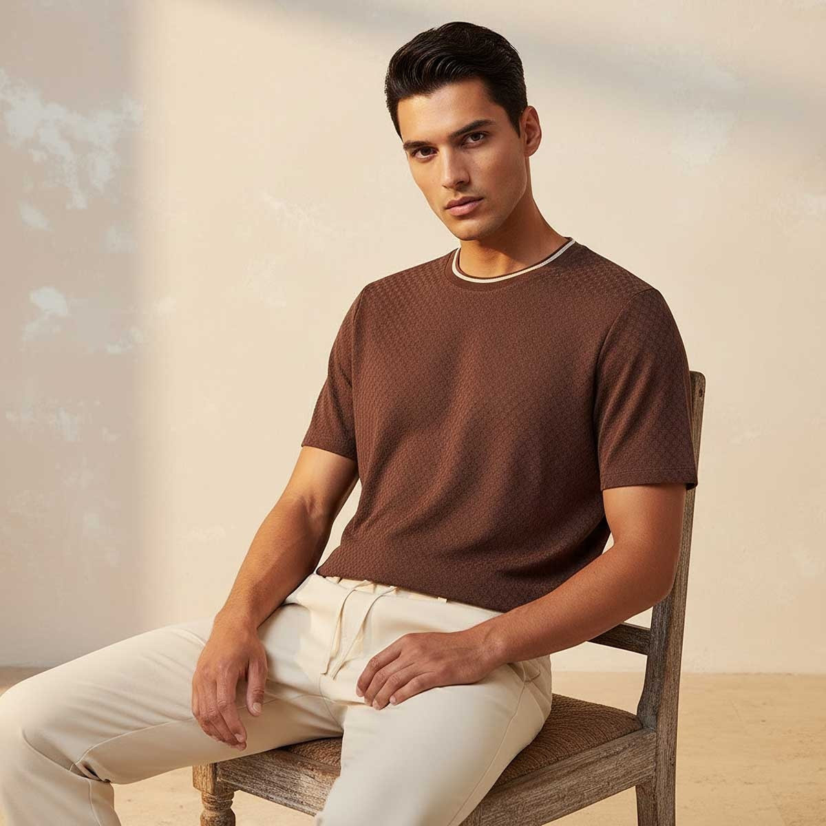 تيشيرت جاكار بقصة عادية وياقة ضيقة وأكمام قصيرة من سبلاش سمارت-men-clothing-tshirtsandpolos-tshirts-image-5