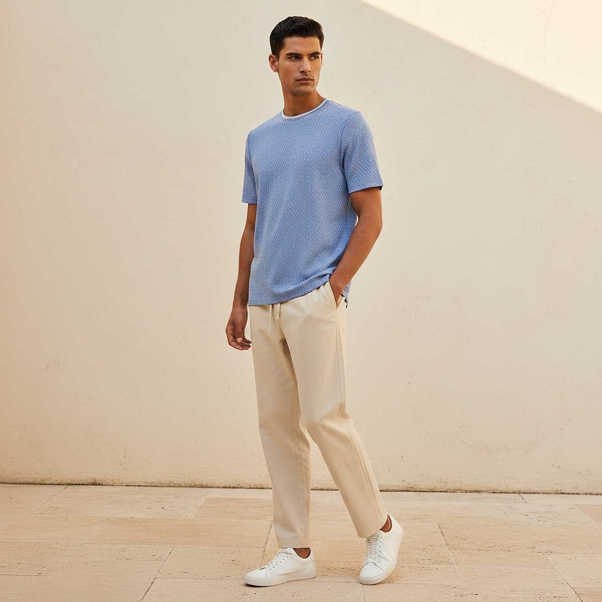 تيشيرت جاكار بقصة عادية وياقة ضيقة وأكمام قصيرة من سبلاش سمارت-men-clothing-tshirtsandpolos-tshirts-image-5