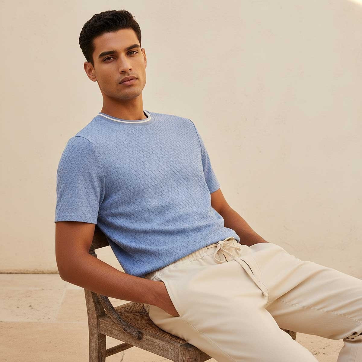 تيشيرت جاكار بقصة عادية وياقة ضيقة وأكمام قصيرة من سبلاش سمارت-men-clothing-tshirtsandpolos-tshirts-image-6