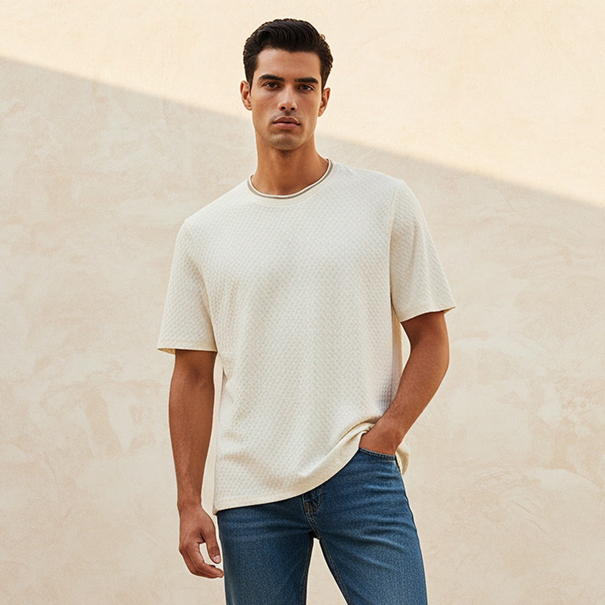 Splash Smart Regular Fit Crew Neck Short Sleeves Jacquard T-shirt-men-clothing-tshirtsandpolos-tshirts-image-1