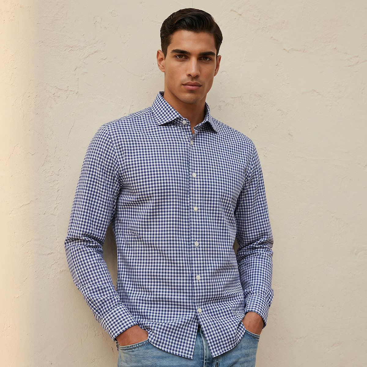 Men Regular Fit Button-Down Collar Checked Long Sleeves Shirt-men-clothing-shirts-image-1