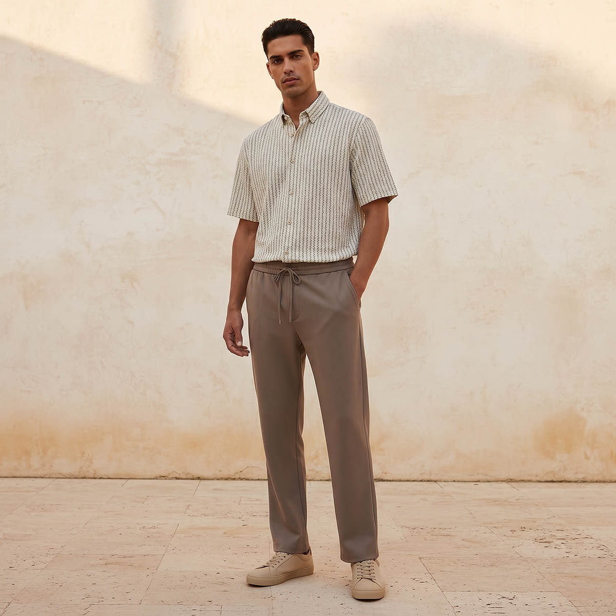 قميص جاكار شيفرون بياقة وأكمام قصيرة وقصة عادية من سبلاش سمارت-men-clothing-shirts-image-3