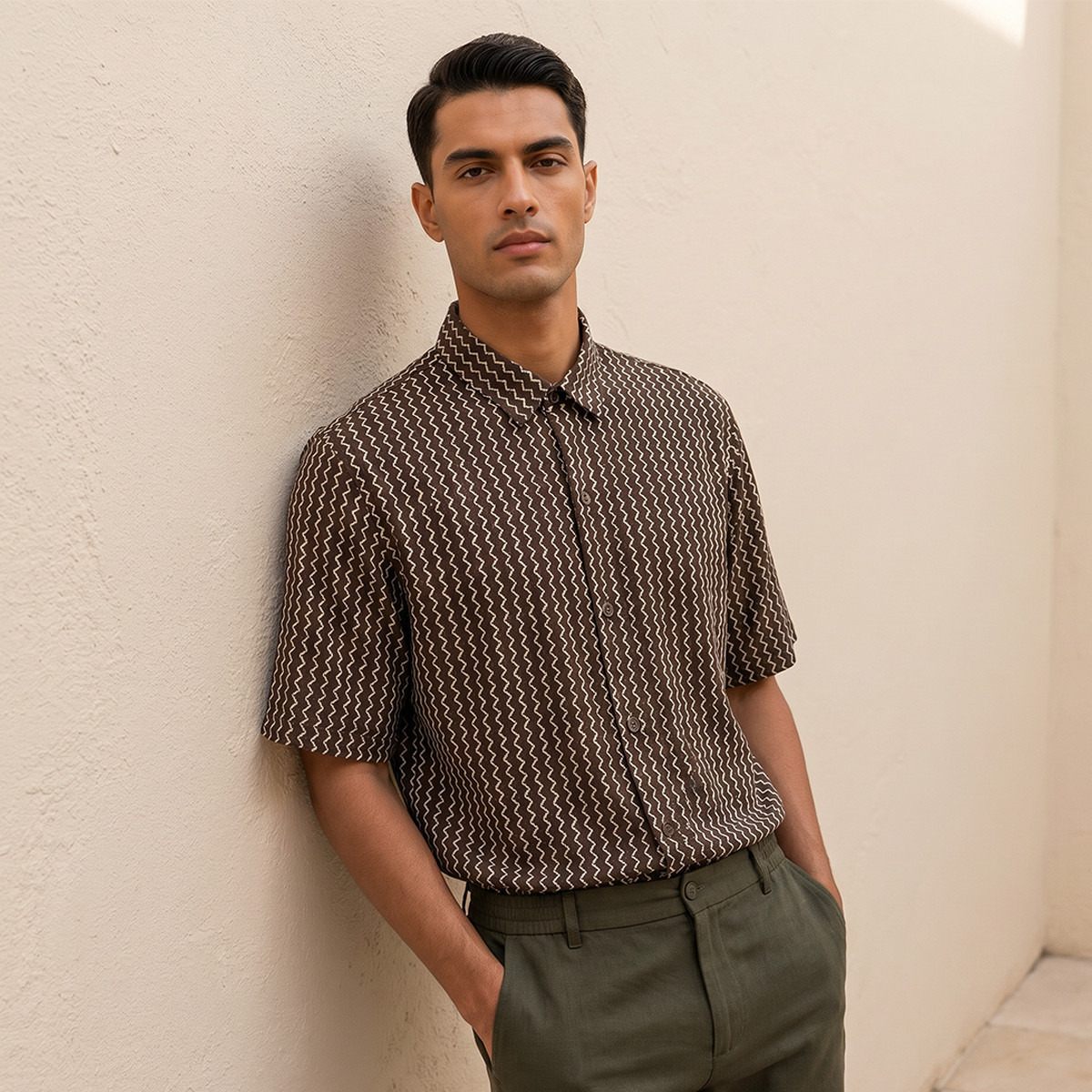 Splash Smart Regular Fit Collared Chevron Jacquard Short Sleeves Shirt-men-clothing-shirts-image-1