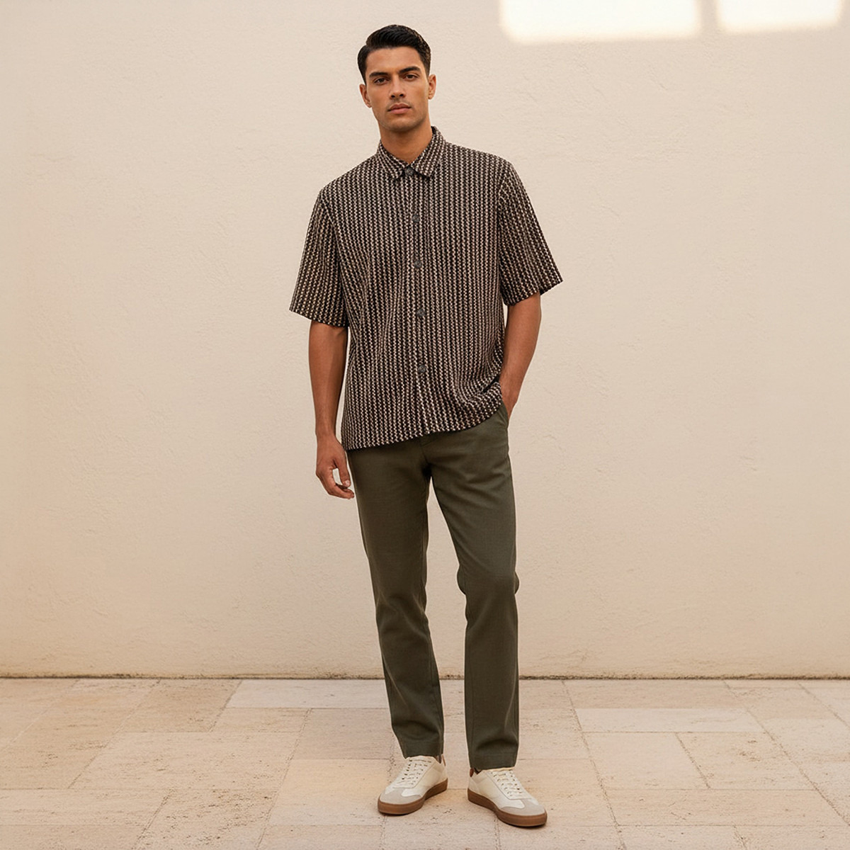 Splash Smart Regular Fit Collared Chevron Jacquard Short Sleeves Shirt-men-clothing-shirts-image-3
