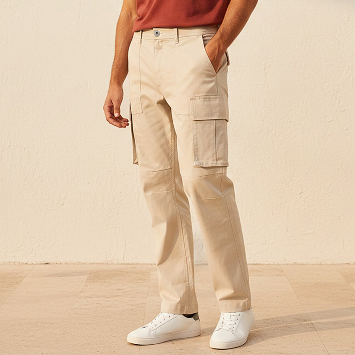 Men Regular Fit Twill Cargo Trousers-men-clothing-bottoms-trousersandchinos-trousers-image-1