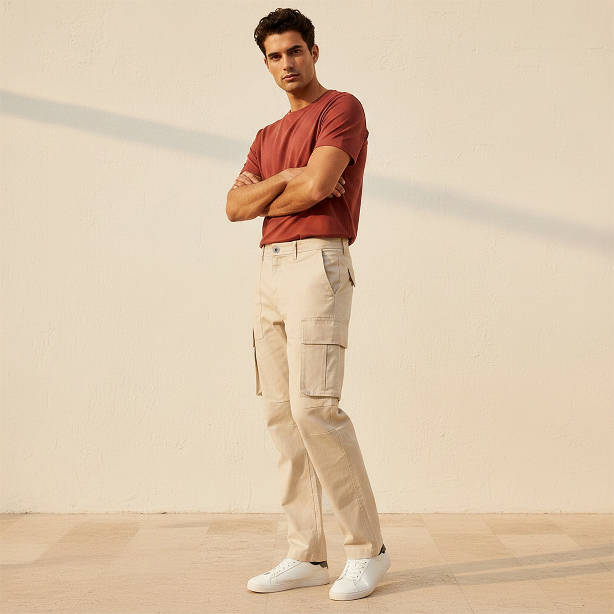 Men Regular Fit Twill Cargo Trousers-men-clothing-bottoms-trousersandchinos-trousers-image-3