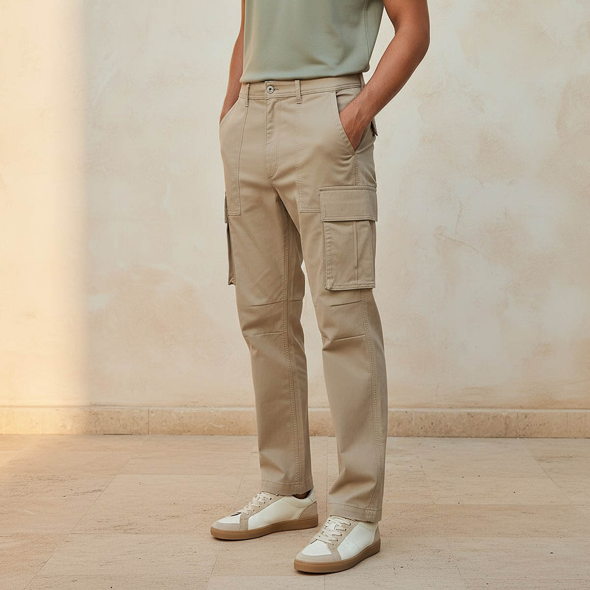 Men Regular Fit Twill Cargo Trousers-men-clothing-bottoms-trousersandchinos-trousers-image-1