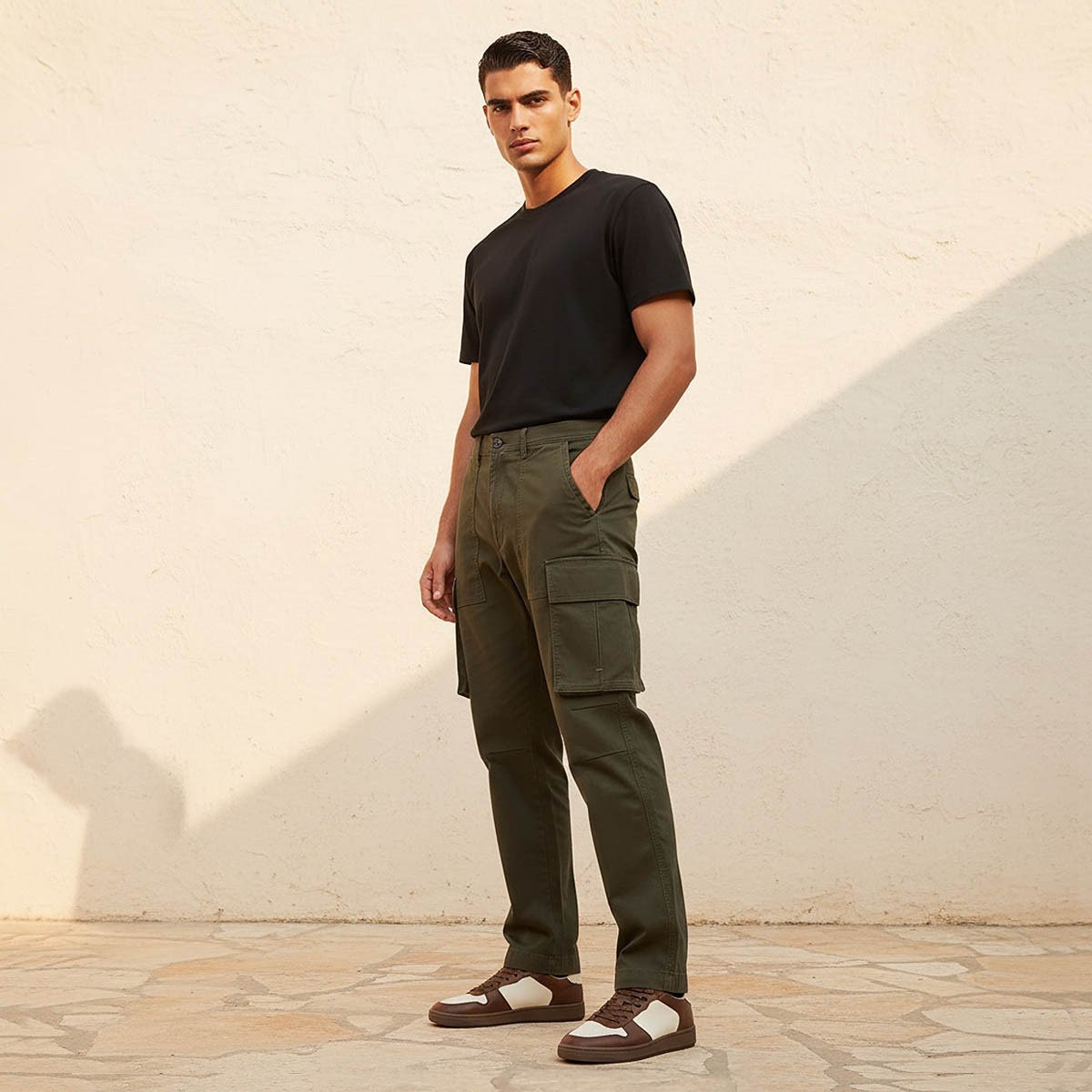 بنطلون كارجو تويل بقصة عادية للرجال-men-clothing-bottoms-trousersandchinos-trousers-image-3