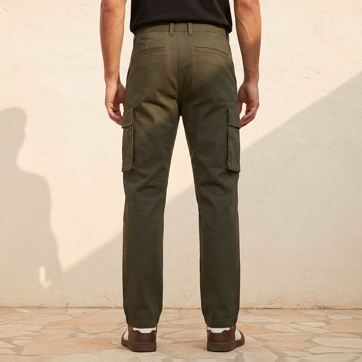 بنطلون كارجو تويل بقصة عادية للرجال-men-clothing-bottoms-trousersandchinos-trousers-image-4
