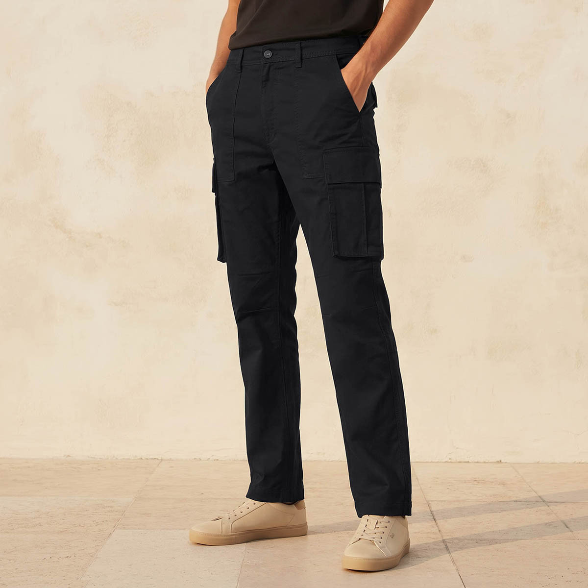 Men Regular Fit Twill Cargo Trousers-men-clothing-bottoms-trousersandchinos-trousers-image-1