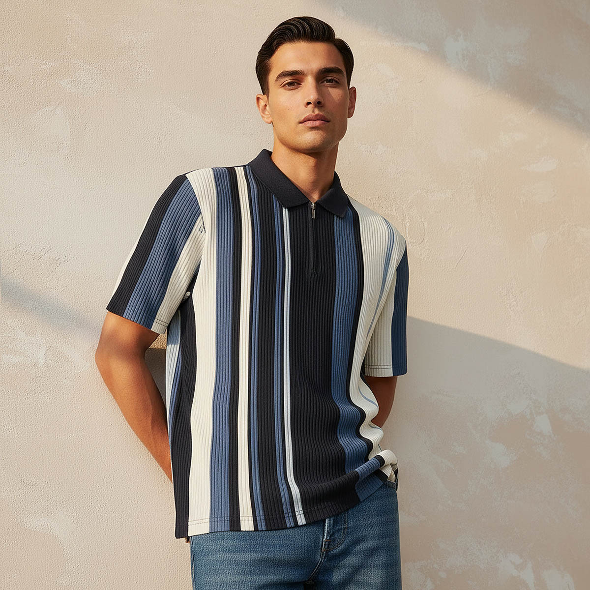 Men Short Sleeves Striped Polo T-shirt-men-clothing-tshirtsandpolos-polos-image-1